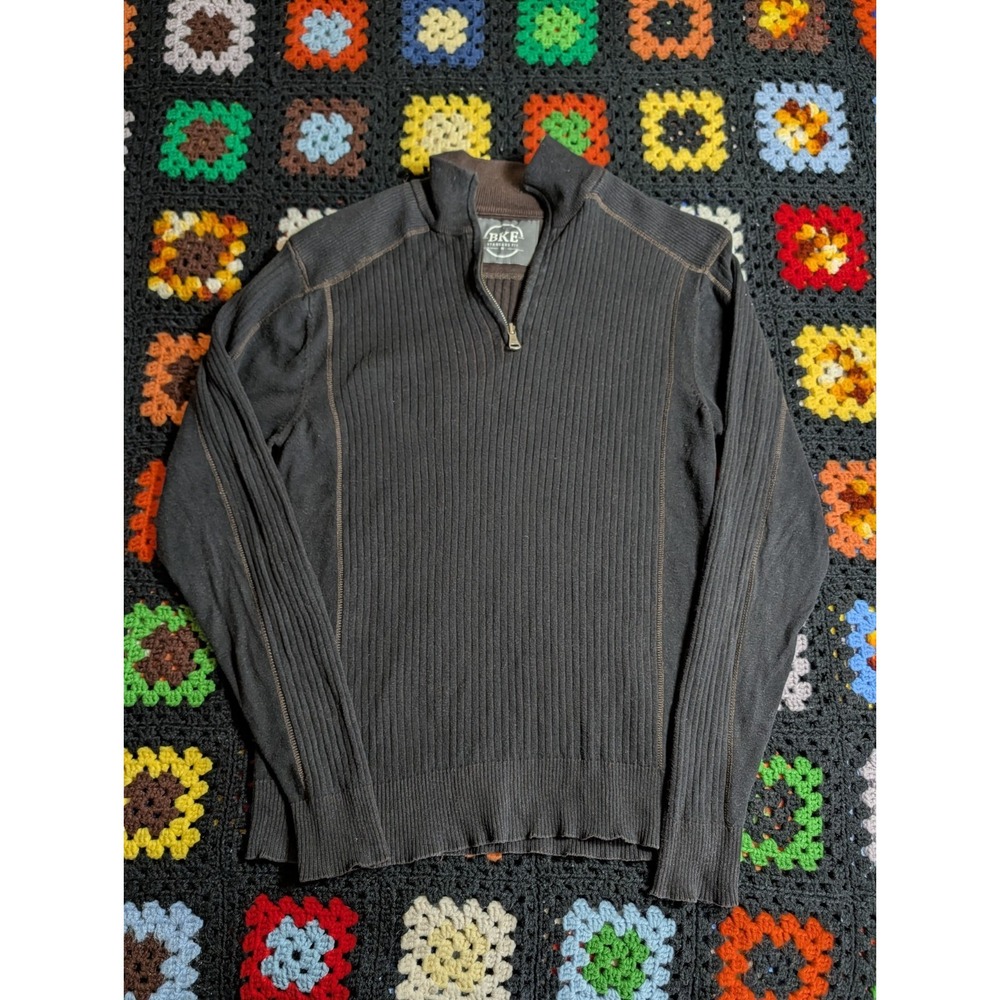 BKE Buckle Sweater Mens Medium 1/4 Zip Pullover Knit Mock Neck Black Long Sleeve